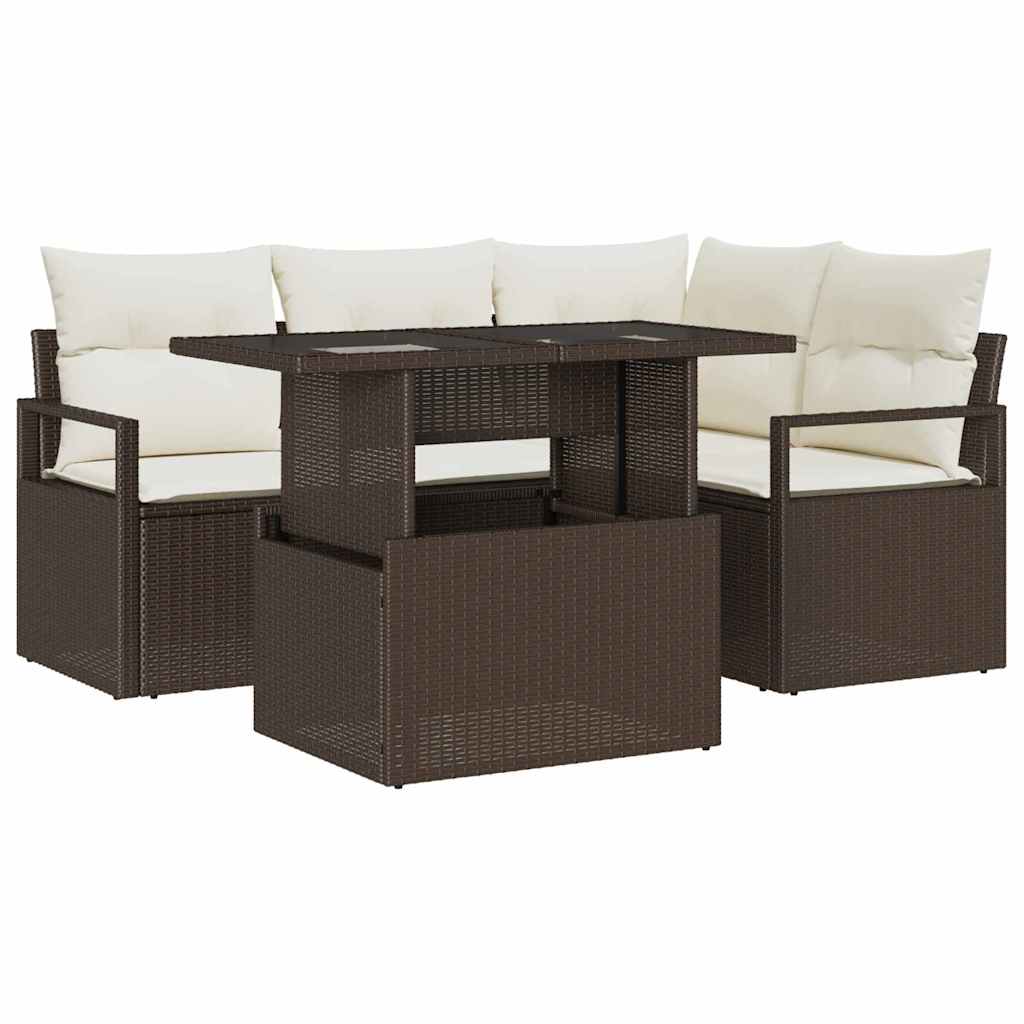 Garten-Sofa-Set mit Speicher 5 pcs Braun Poly Rattan
